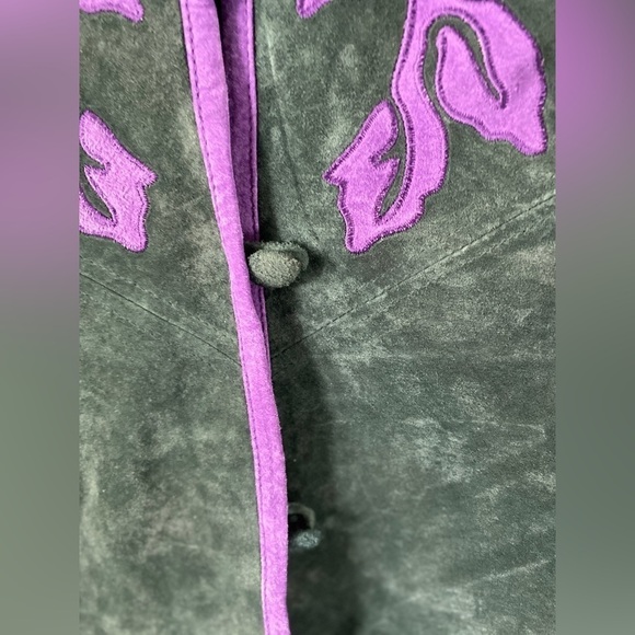 Vintage Linea By Louis Dell’Olio Green Floral Button Suede Leather Jacket Medium - Picture 7 of 8